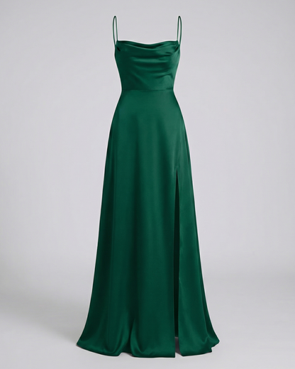 Maxi Dress | Satin Slip Maxi Dress with Leg Slit