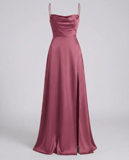 Maxi Dress | Satin Slip Maxi Dress with Leg Slit