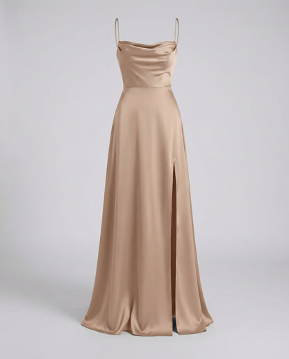 Maxi Dress | Satin Slip Maxi Dress with Leg Slit