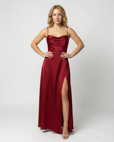 Maxi Dress | Satin Slip Maxi Dress with Leg Slit