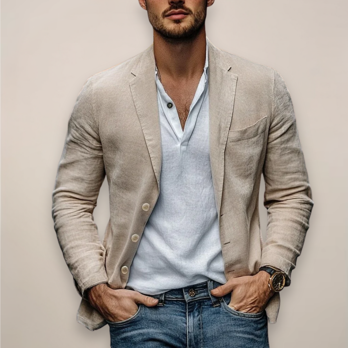 Men's lightweight casual summer blazer in beige