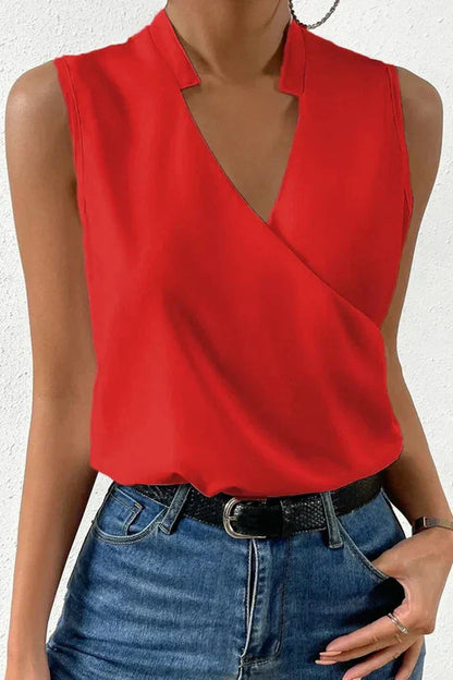 Linen V-Neck Blouse | Sleeveless Wrap Top