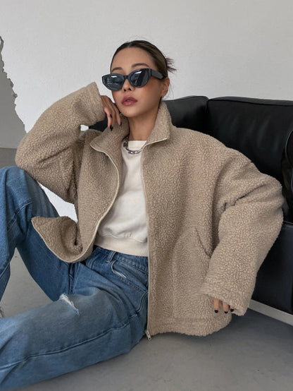 Women's Jacket | Oversized Teddy Fleece Zip Jacket