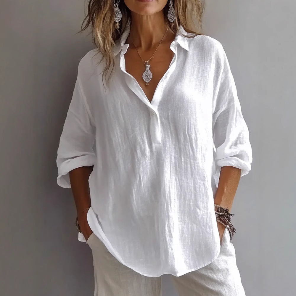 Linen Shirt | Casual Button Placket Wide Sleeve Top