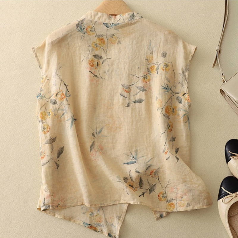 Sleeveless Floral Top | Mandarin Collar Summer Top
