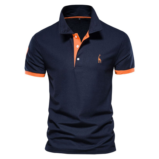 Men's cotton-blend short-sleeve polo in navy blue