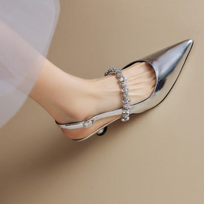 Women's crystal slingback pointed pumps in silver