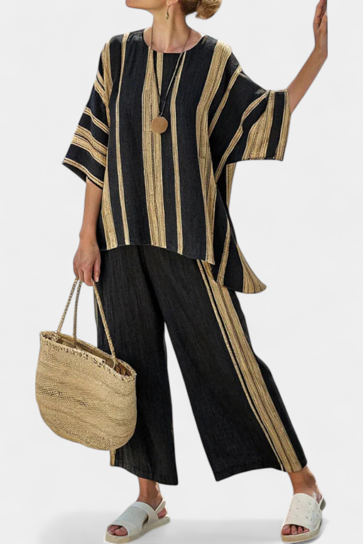 Linen Set | Oversized Striped Top & Wide Trousers