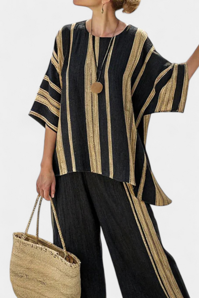 Linen Set | Oversized Striped Top & Wide Trousers