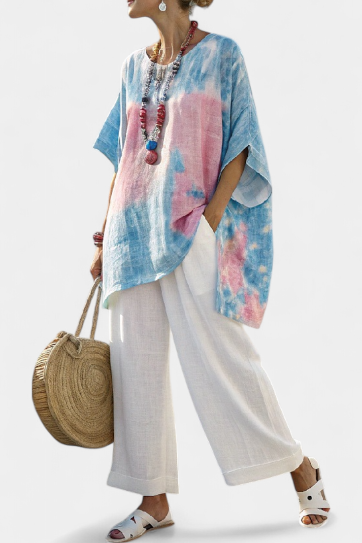 Linen Set | Relaxed Top & Striped Trousers