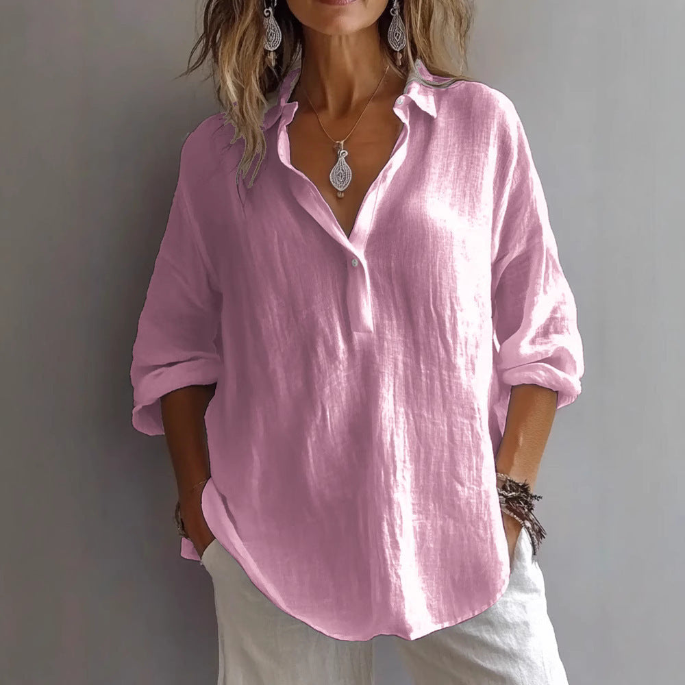 Linen Shirt | Casual Button Placket Wide Sleeve Top