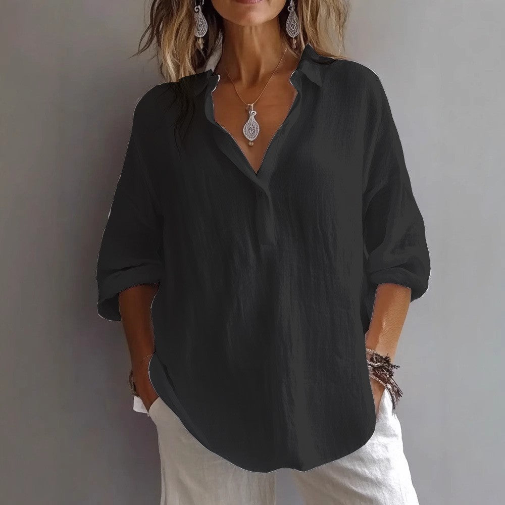 Linen Shirt | Casual Button Placket Wide Sleeve Top