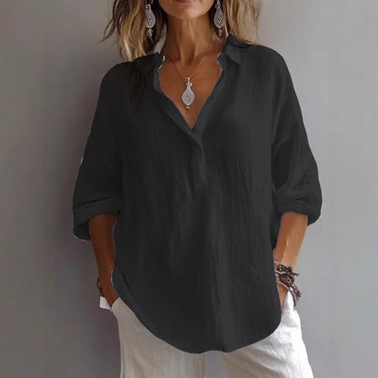 Linen Shirt | Casual Button Placket Wide Sleeve Top