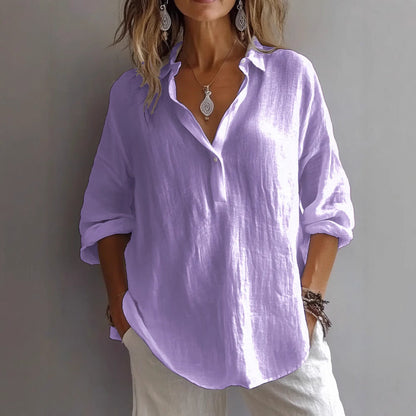 Linen Shirt | Casual Button Placket Wide Sleeve Top