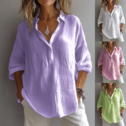 Linen Shirt | Casual Button Placket Wide Sleeve Top