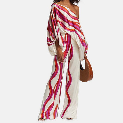 Women's linen off-shoulder top and wide-leg trouser set