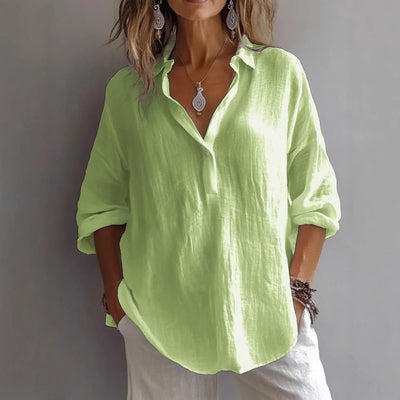 Linen Shirt | Casual Button Placket Wide Sleeve Top