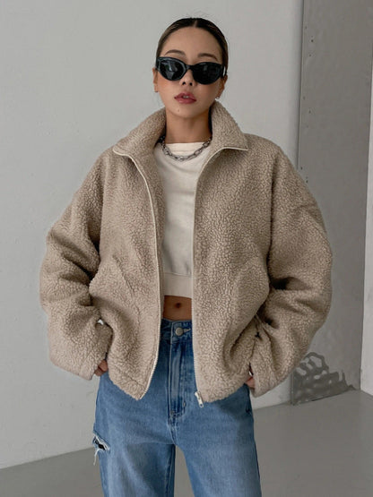 Women's Jacket | Oversized Teddy Fleece Zip Jacket