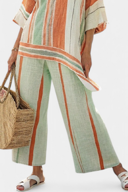 Linen Set | Asymmetrical Top & Wide-Leg Trousers