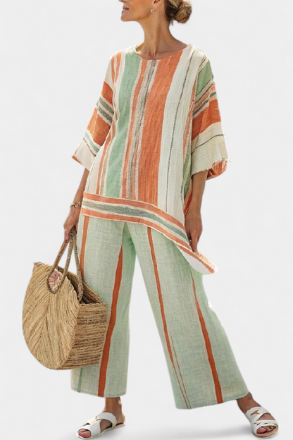 Linen Set | Asymmetrical Top & Wide-Leg Trousers
