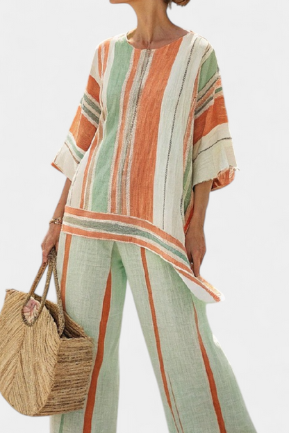Linen Set | Asymmetrical Top & Wide-Leg Trousers