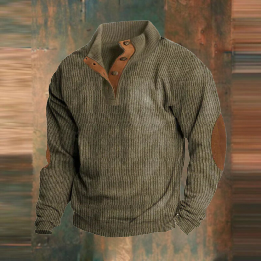 Men's ribbed button-collar knit jumper
