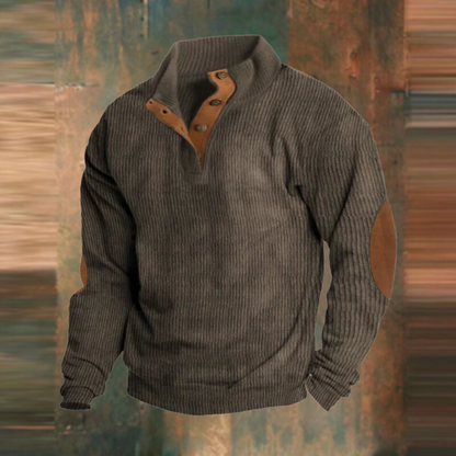 Sweater | Ribbed Button-Collar Knit Jumper
