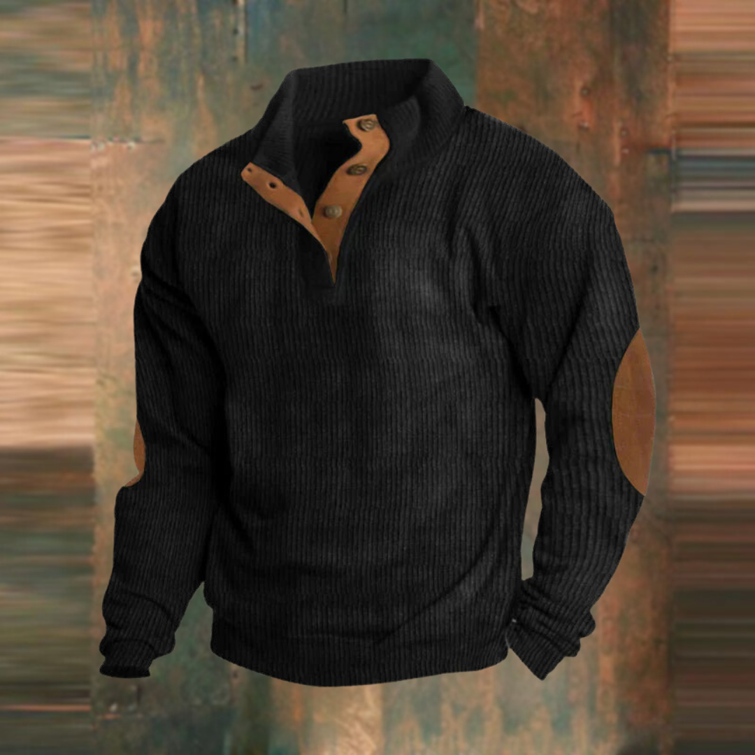Sweater | Ribbed Button-Collar Knit Jumper