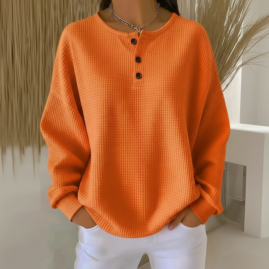 Women's waffle knit button-front sweatshirt