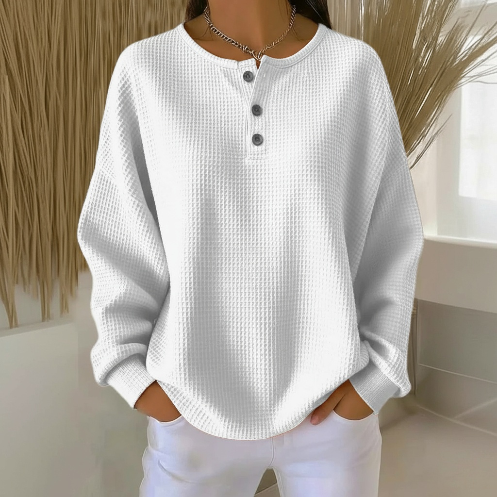 Sweatshirt | Waffle Knit Button-Front Top
