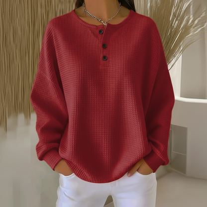 Sweatshirt | Waffle Knit Button-Front Top