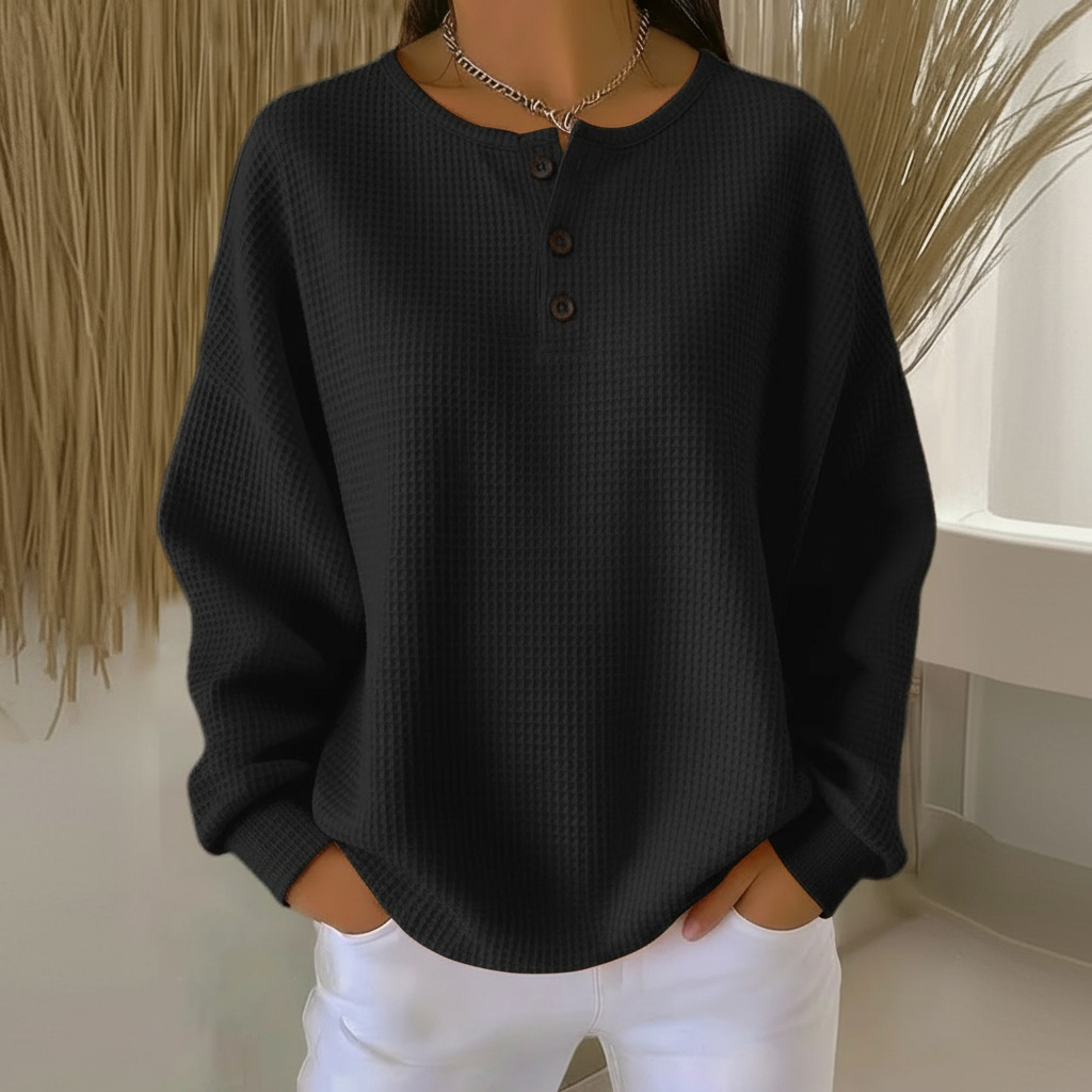 Sweatshirt | Waffle Knit Button-Front Top