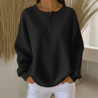Sweatshirt | Waffle Knit Button-Front Top