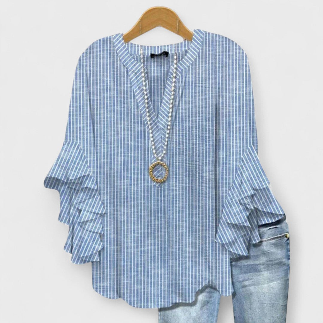 Blouse | V-Neck Ruffle Sleeve Printed Top