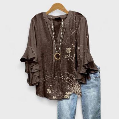 Blouse | V-Neck Ruffle Sleeve Printed Top