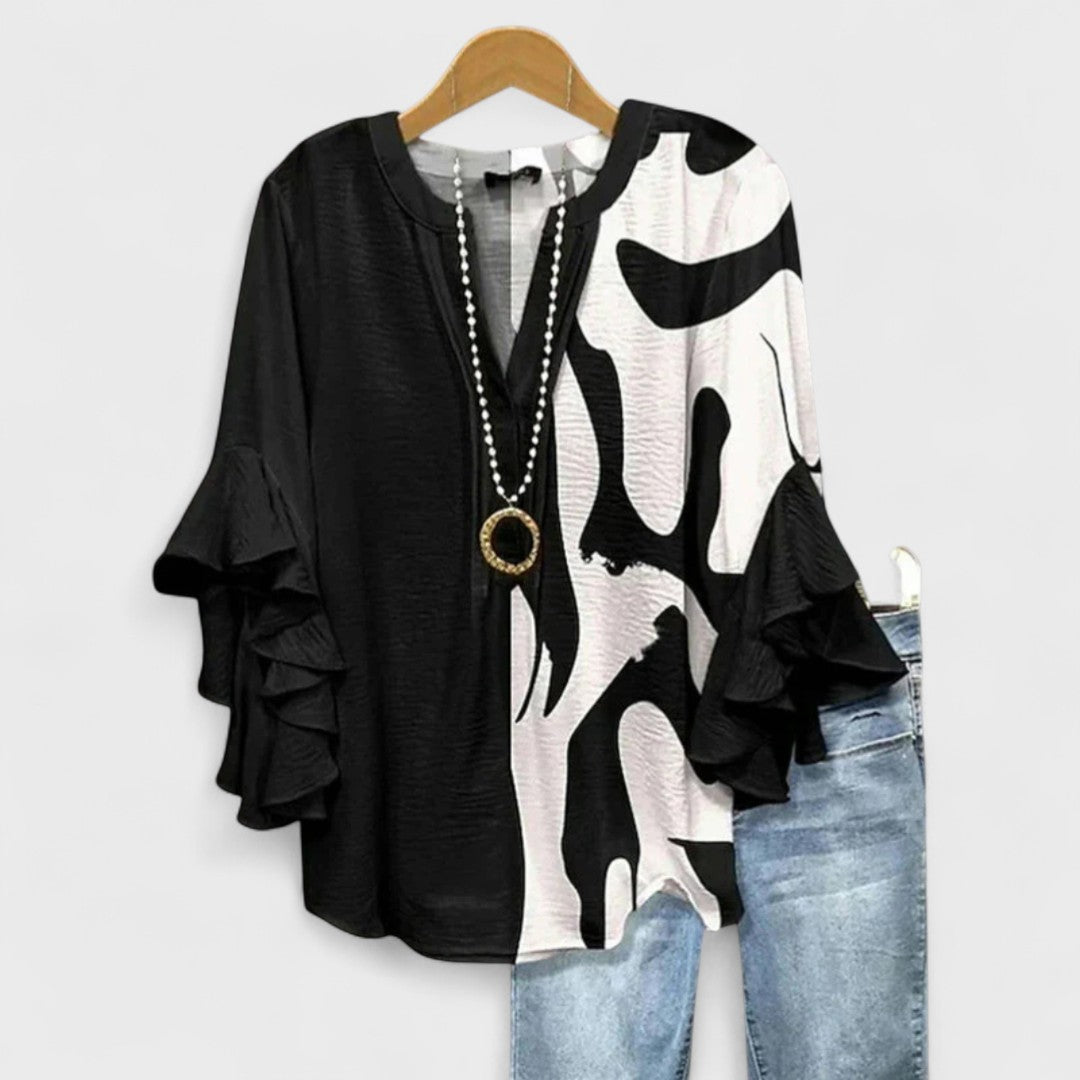 Blouse | V-Neck Ruffle Sleeve Printed Top