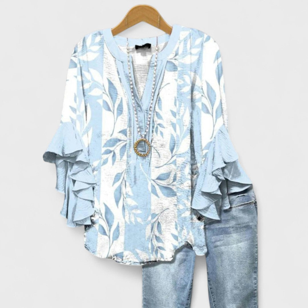 Blouse | V-Neck Ruffle Sleeve Printed Top