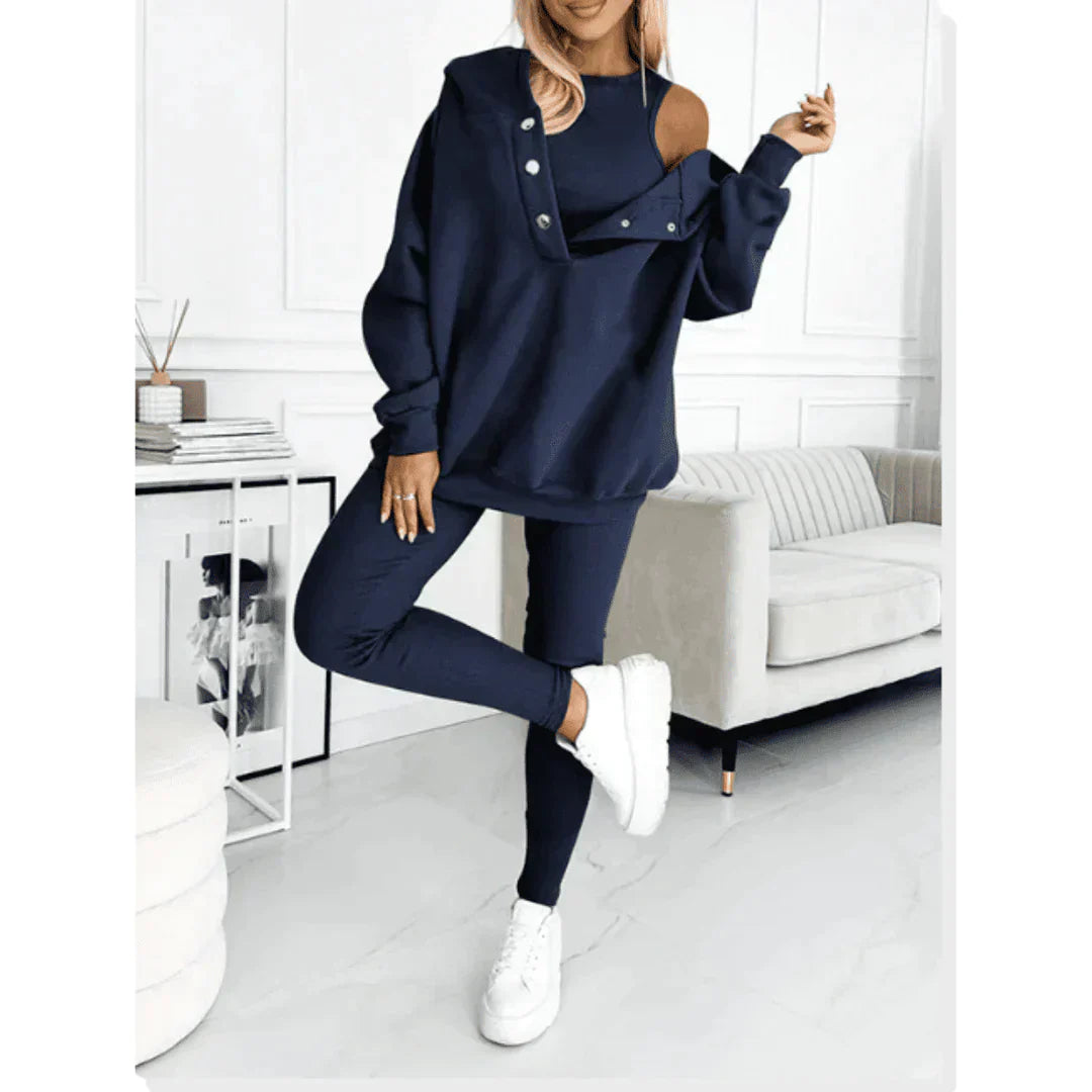 Cotton Loungewear Set | 3-Piece Sweatshirt & Joggers