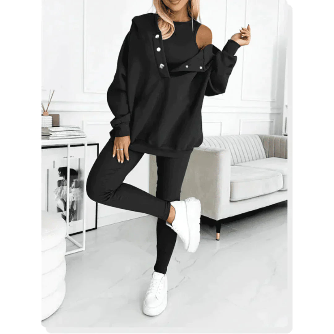 Cotton Loungewear Set | 3-Piece Sweatshirt & Joggers
