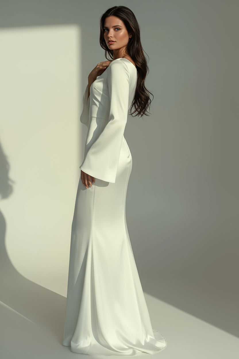 Satin Maxi Dress | Long Sleeve Fitted Evening Gown