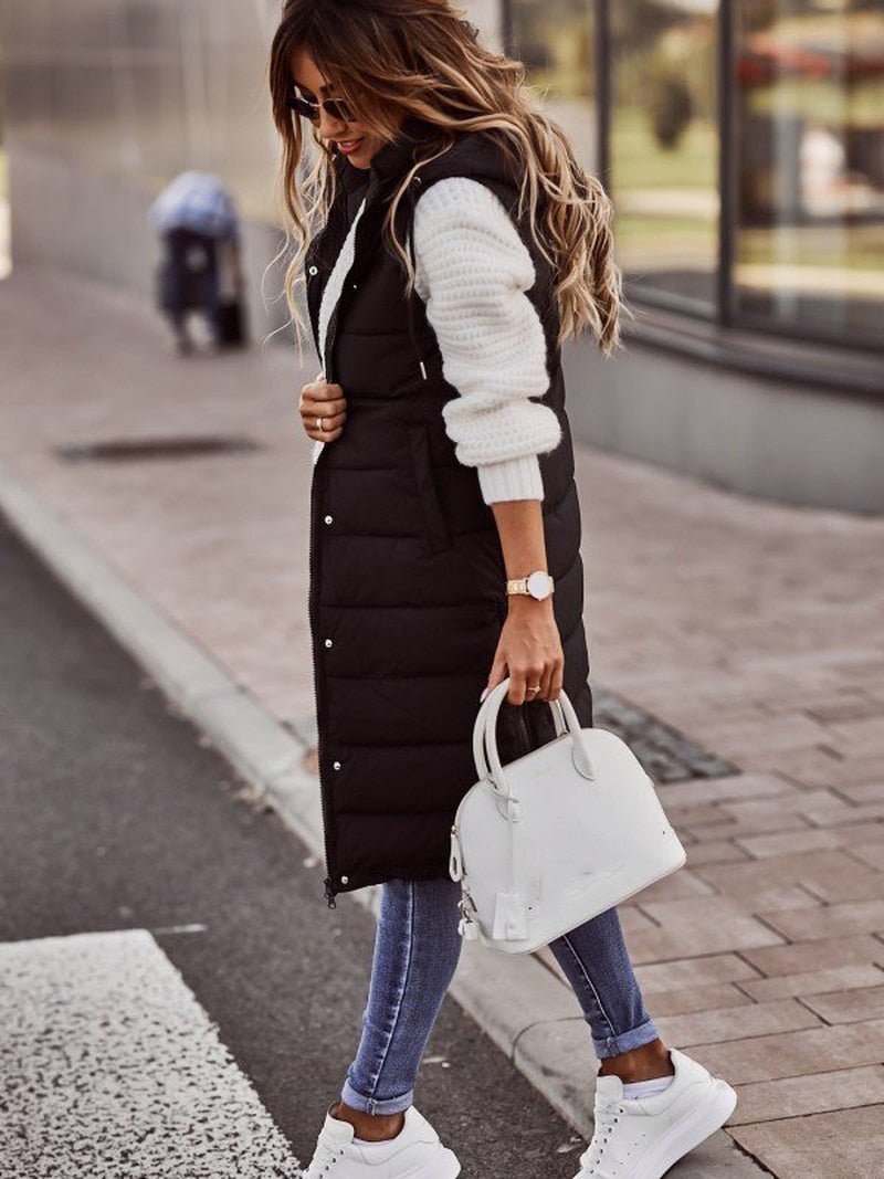 Women's Gilet | Knee-Length Quilted Puffer Vest