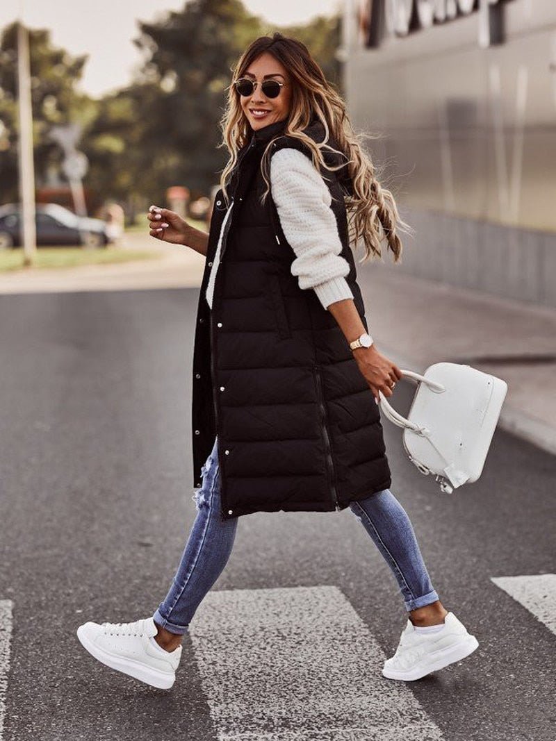 Women's Gilet | Knee-Length Quilted Puffer Vest