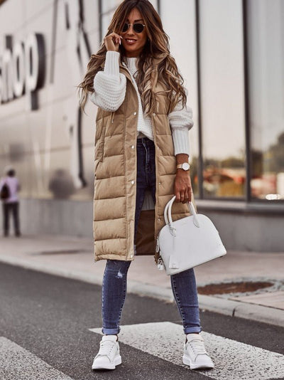 Women's Gilet | Knee-Length Quilted Puffer Vest