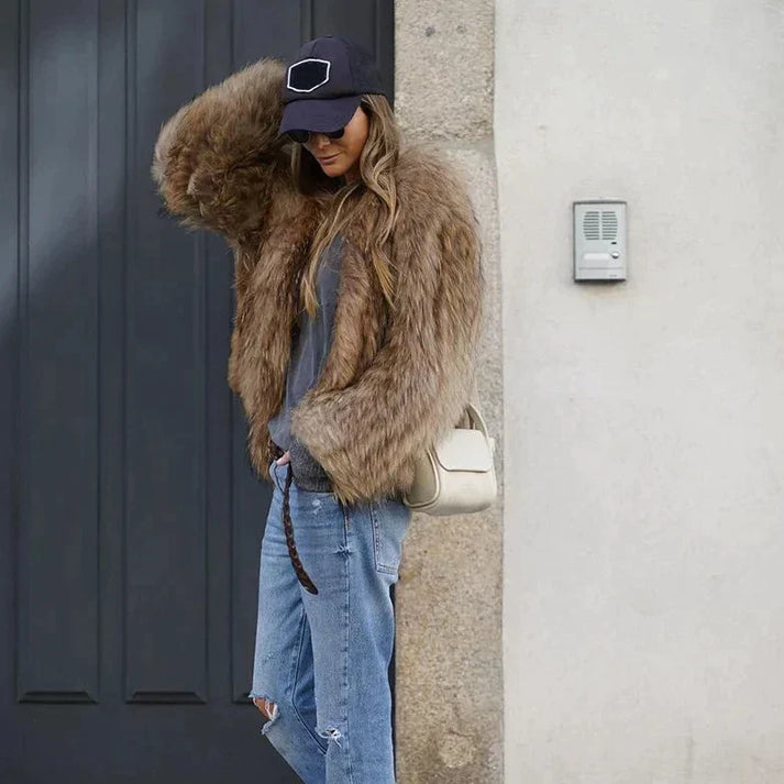 Women's plush faux fur winter coat