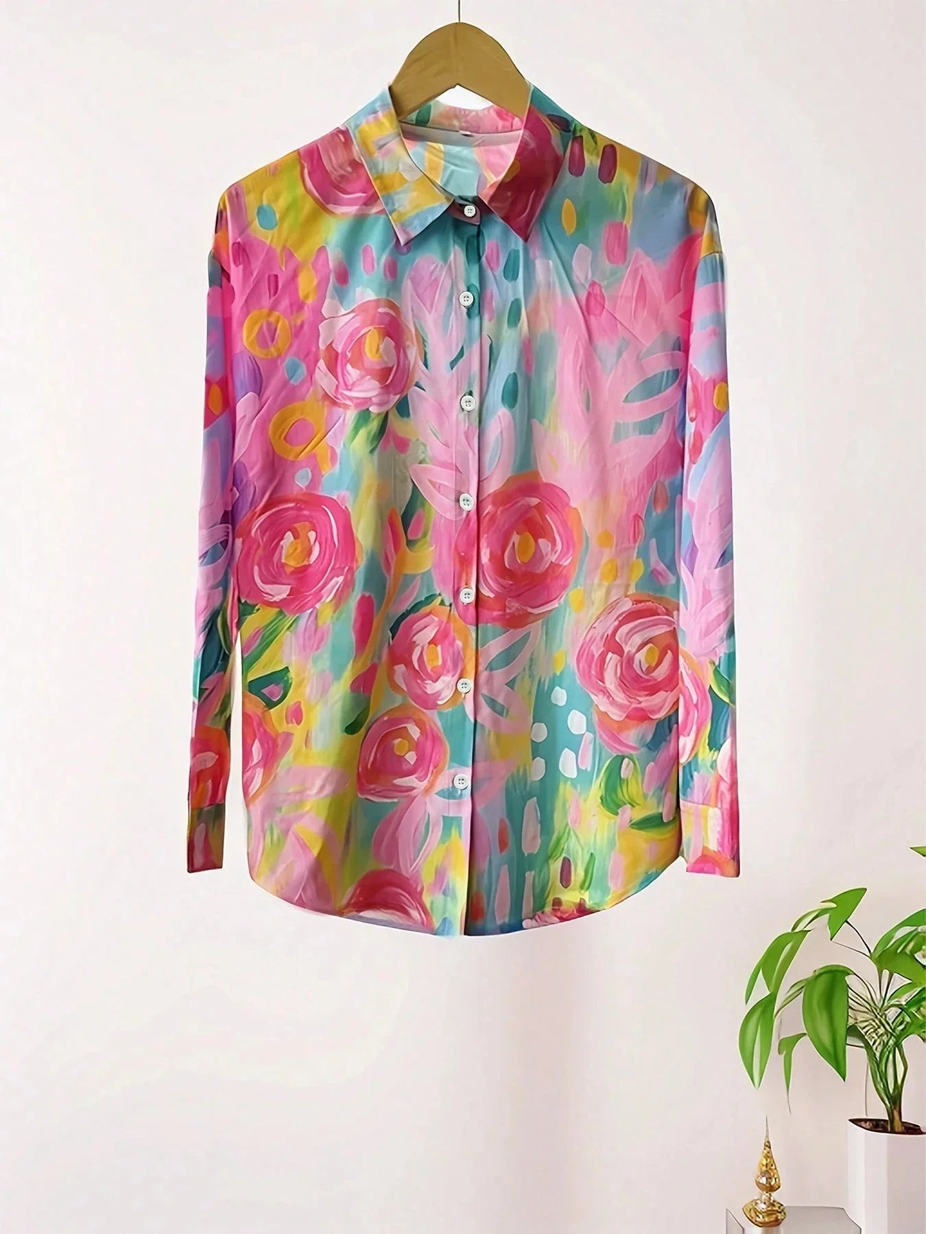 Blouse | Abstract Print Button-Front Top