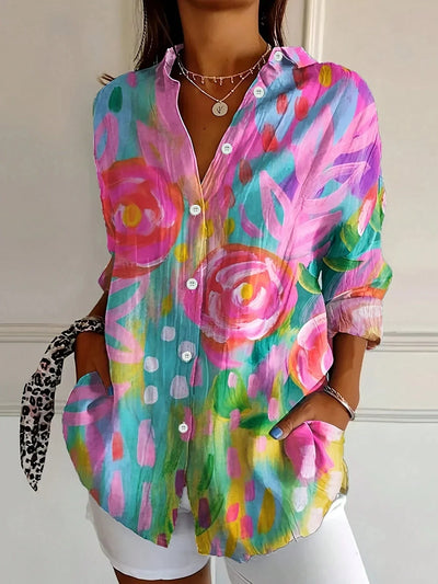 Blouse | Abstract Print Button-Front Top