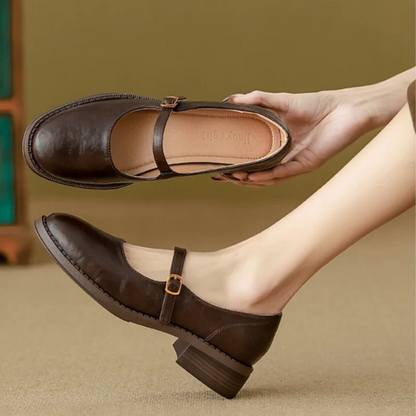 Women's classic leather Mary Jane flats in brown