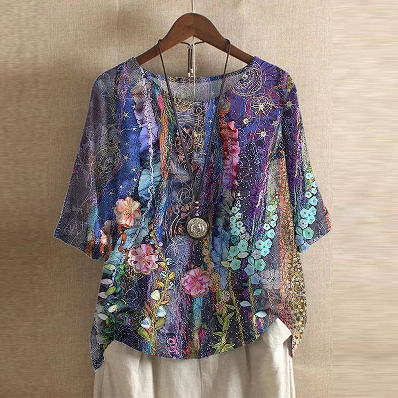 Blouse | Vintage Floral Print Short Sleeve Top
