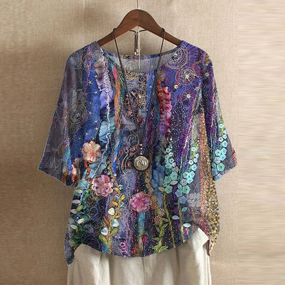 Blouse | Vintage Floral Print Short Sleeve Top