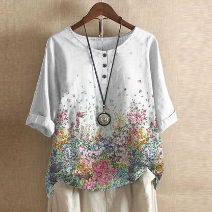 Blouse | Vintage Floral Print Short Sleeve Top